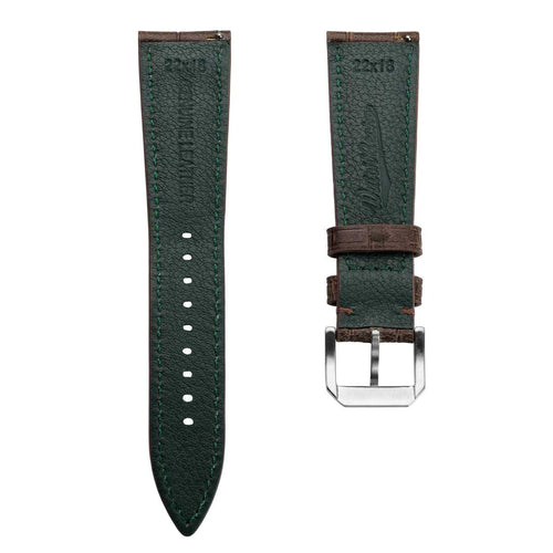 Bracelet en cuir véritable à motif alligator vintage de Caroline - Brun