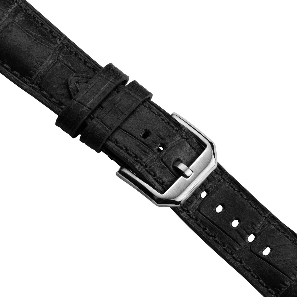 Bracelet de montre en cuir véritable avec motif alligator vintage Carolina - Noir
