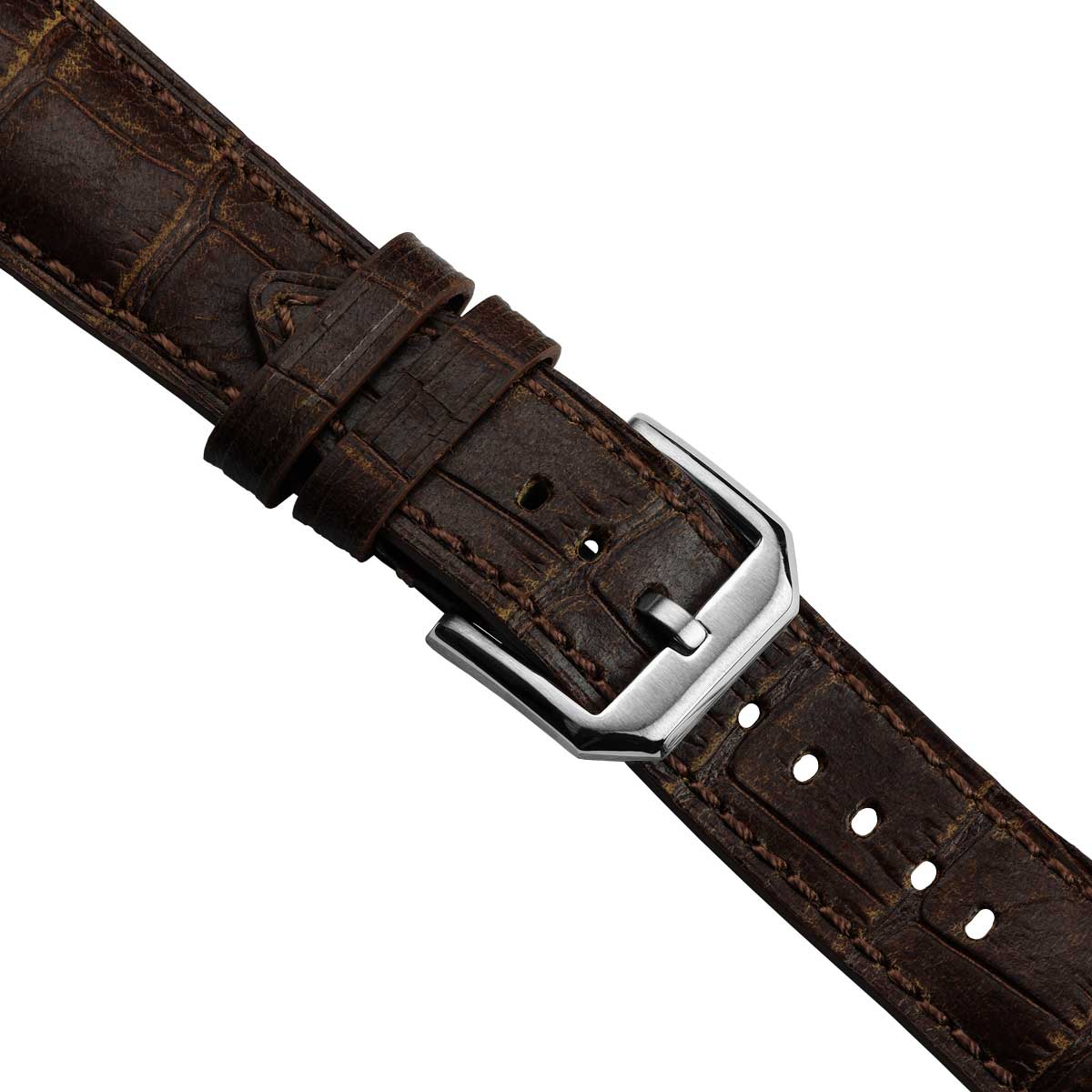 Bracelet en cuir véritable à motif alligator vintage de Caroline - Brun