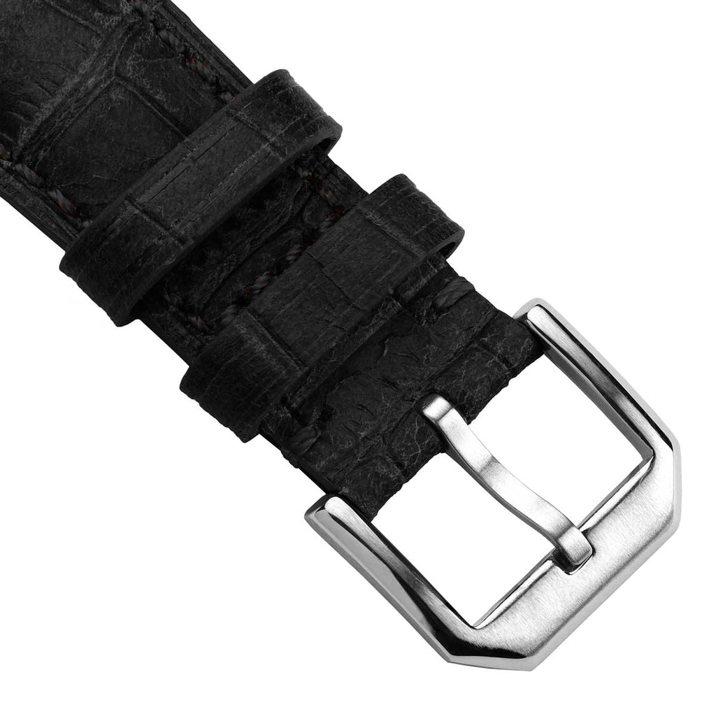 Bracelet de montre en cuir véritable avec motif alligator vintage Carolina - Noir