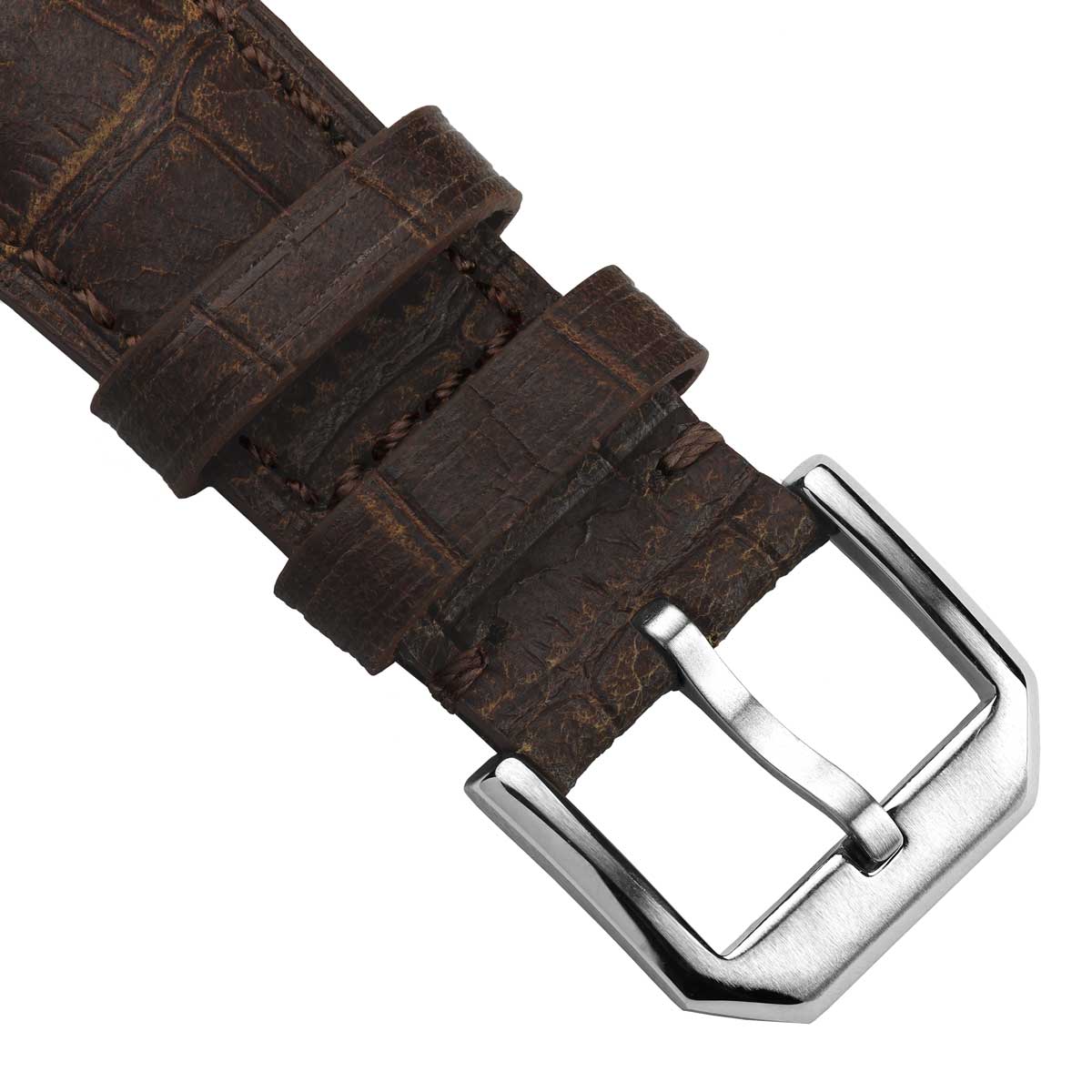 Bracelet en cuir véritable à motif alligator vintage de Caroline - Brun