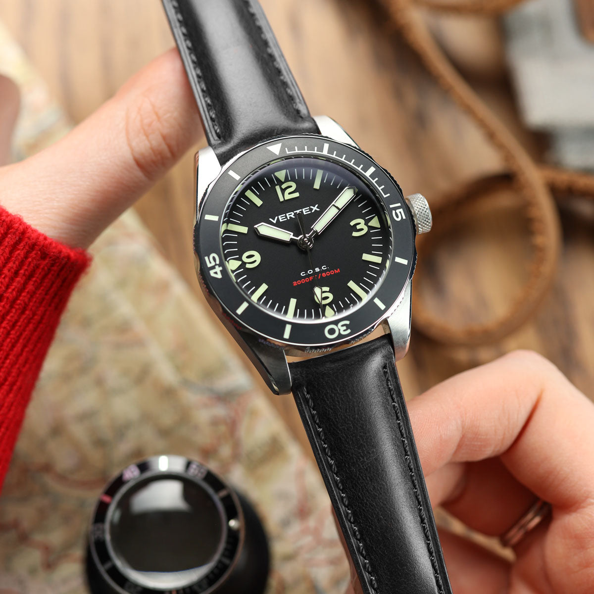 Sangle de Montre en Cuir Véritable Pailleté Tenby avec Belle Patine Verte Classique