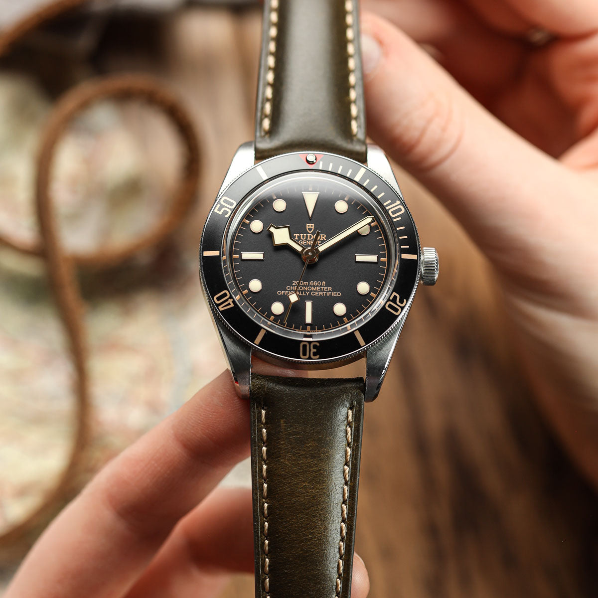 Sangle de Montre en Cuir Véritable Pailleté Tenby avec Belle Patine Verte Classique