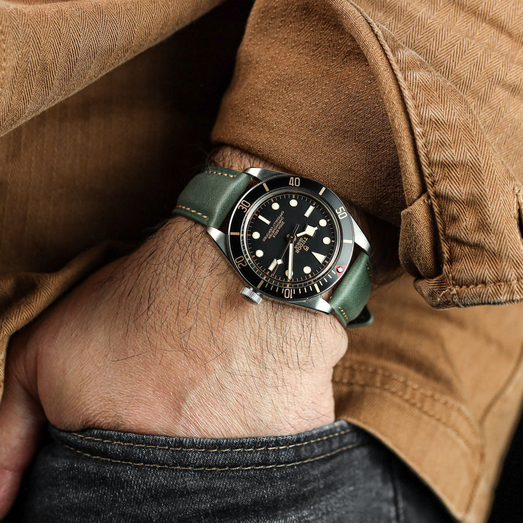 Montre en Cuir Véritable avec Imprimé Gator Vintage de Caroline - Brun Clair