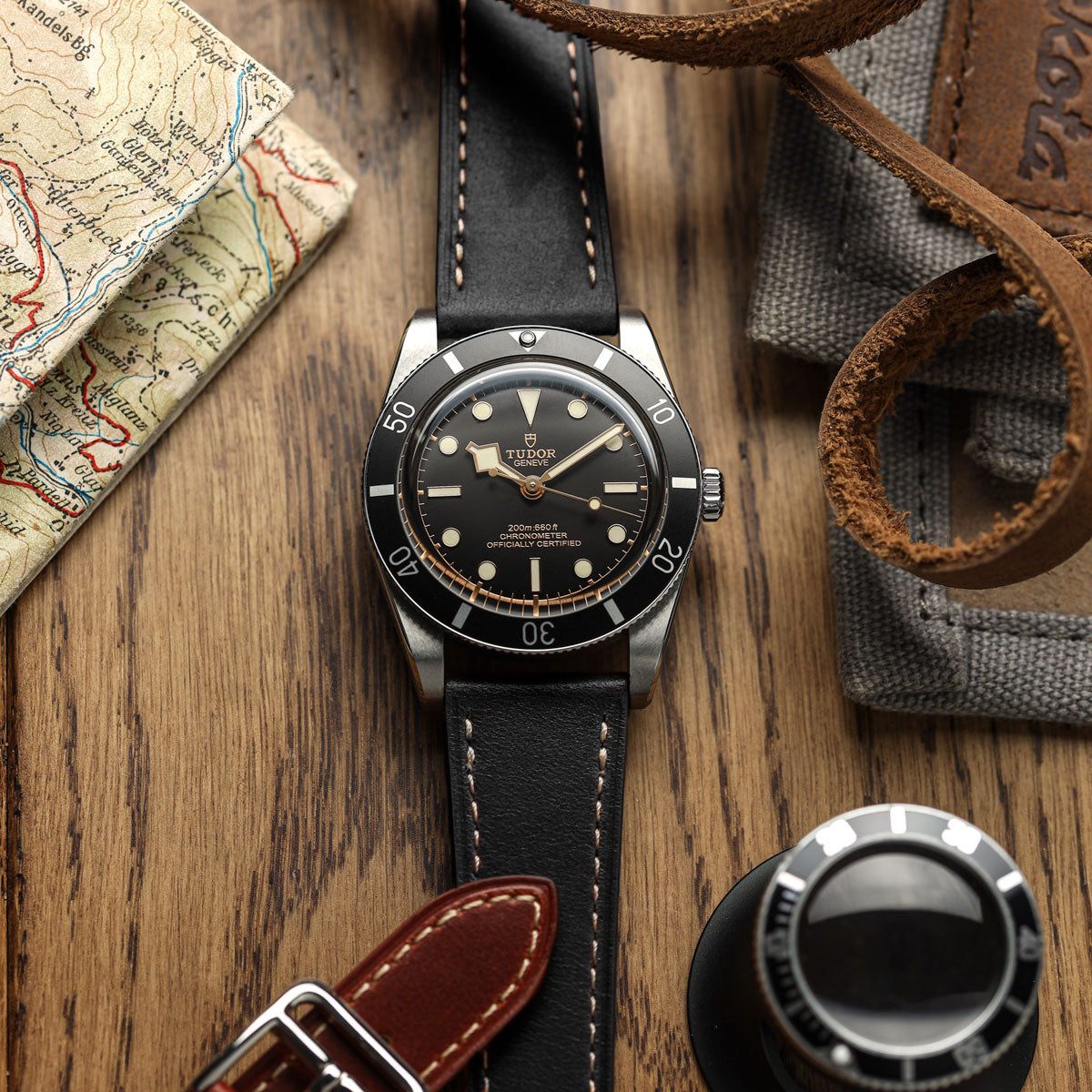 Brixham Flat Lederarmband für Uhr - Elegantes Schwarz