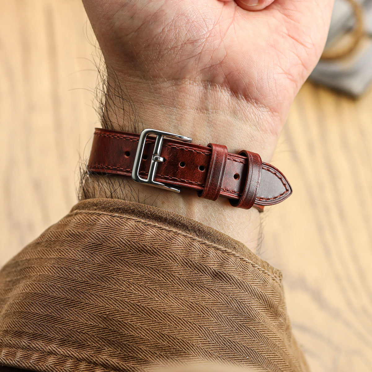 Bracelet de Montre en Cuir Plat Brixham - Élégance Classique Chestnut / Châtaigne