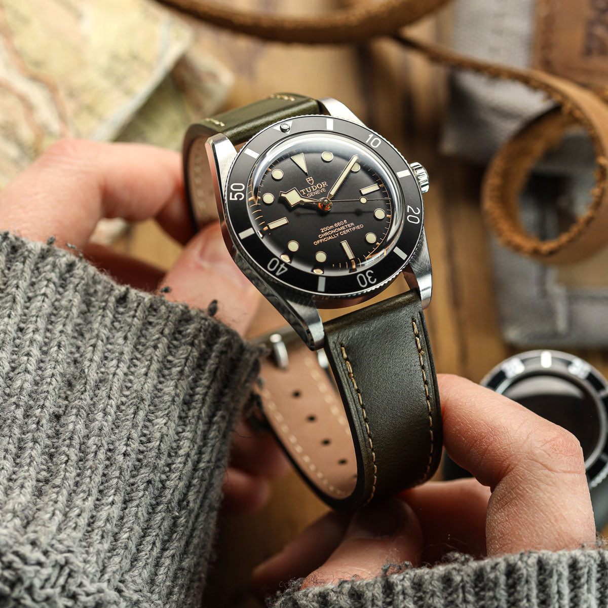 Armsyder Brixham Flat Lederarmband – Klassisch Patina Grün