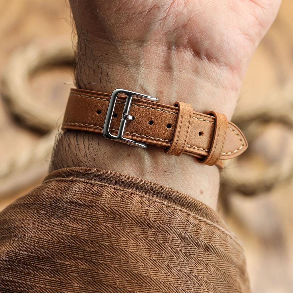 Bracelet de montre en cuir plat Brixham en brun clair pastel - Élégance douce et raffinée