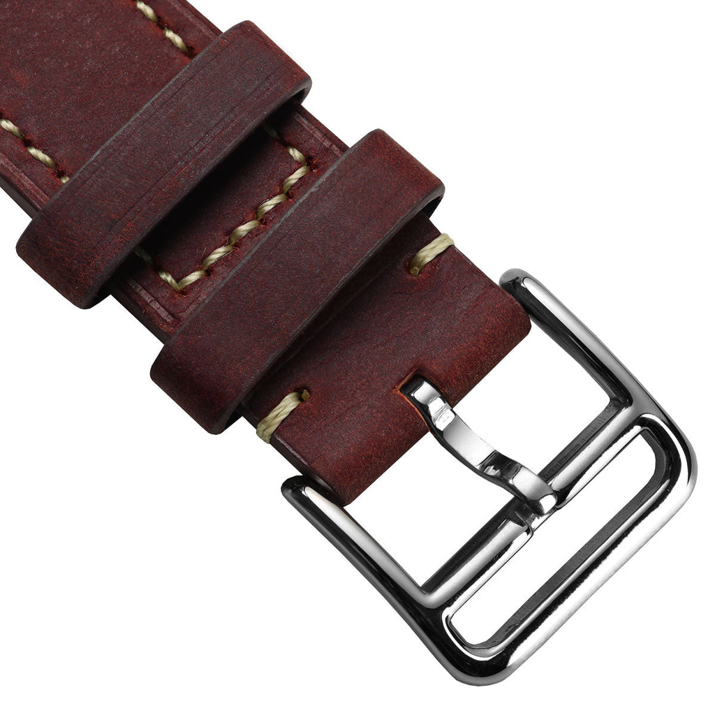 Bracelet de Montre en Cuir Plat Brixham - Style Vintage Horse Fou Rouge Scarlet