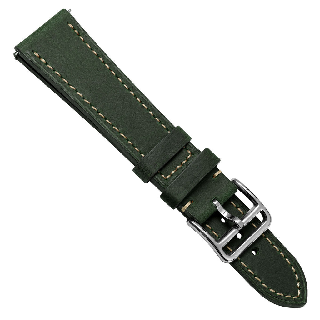 Bracelet d'horloge en cuir plat Brixham Wormwood Crazy Horse vintage vert