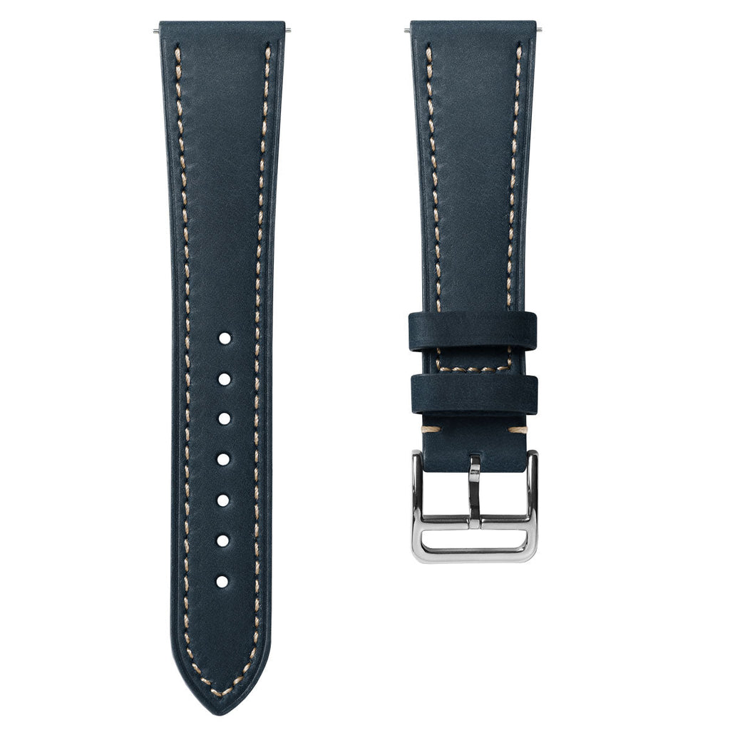 Bracelet de Montre en Cuir Plat Brixham Crazy Horse Vintage Bleu