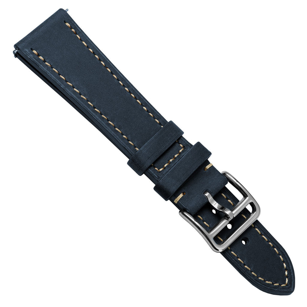 Bracelet de Montre en Cuir Plat Brixham Crazy Horse Vintage Bleu