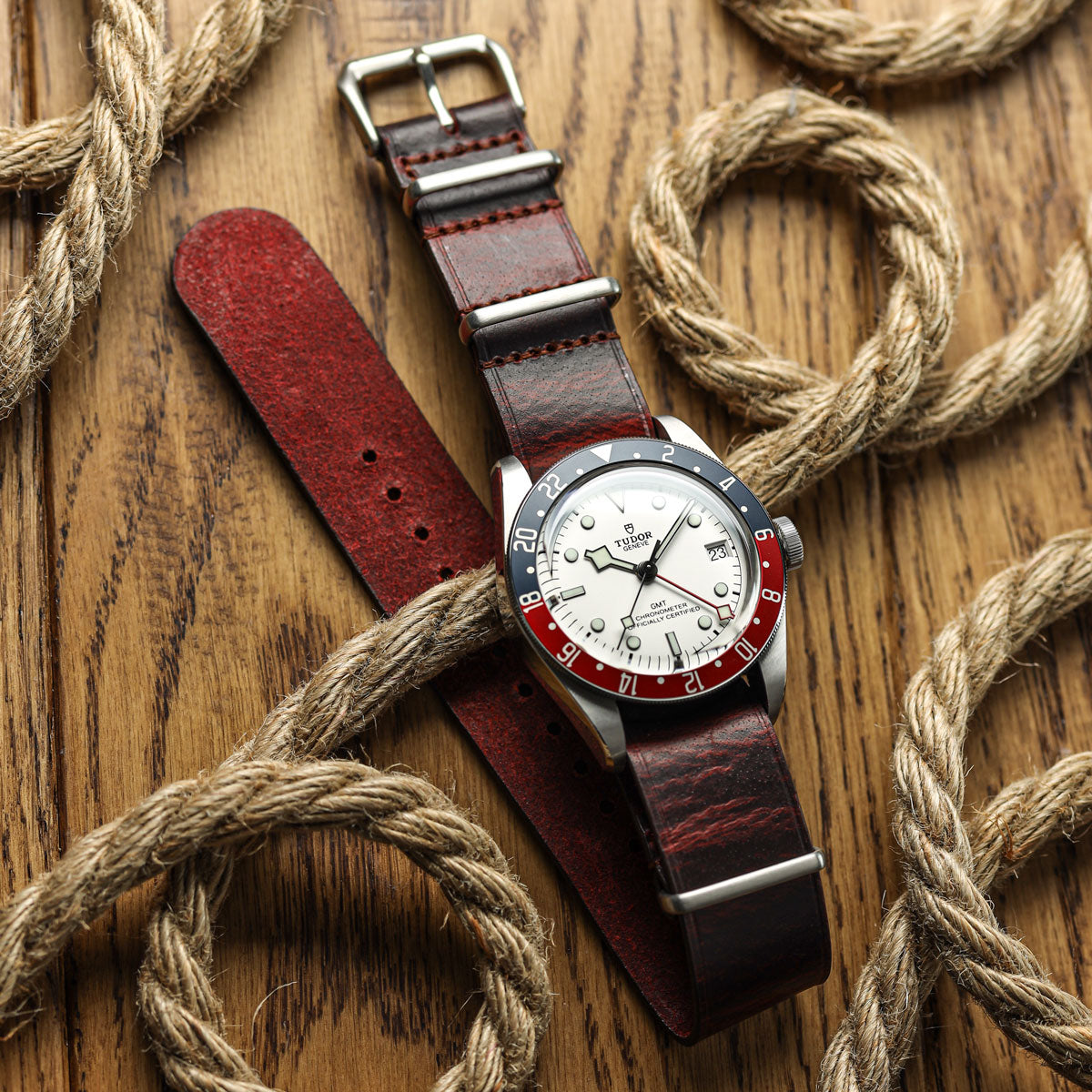 Cambridge Genuine Leather British Military Watch Strap - Vintage Red