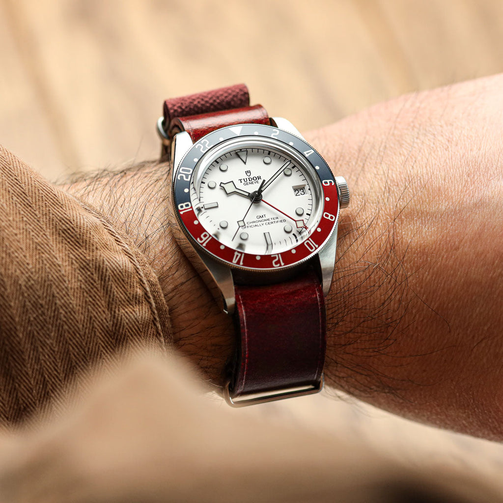 Cambridge Genuine Leather British Military Watch Strap - Vintage Red