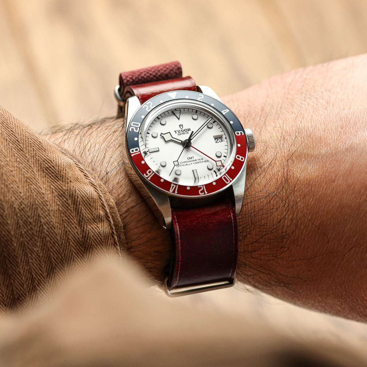 Cambridge Genuine Leather British Military Watch Strap - Vintage Red
