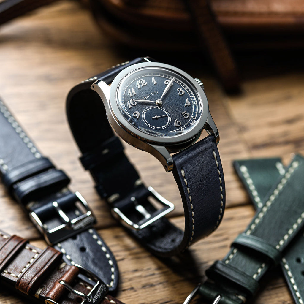 Flat Highley Genuine Leather Watch Strap - Blue