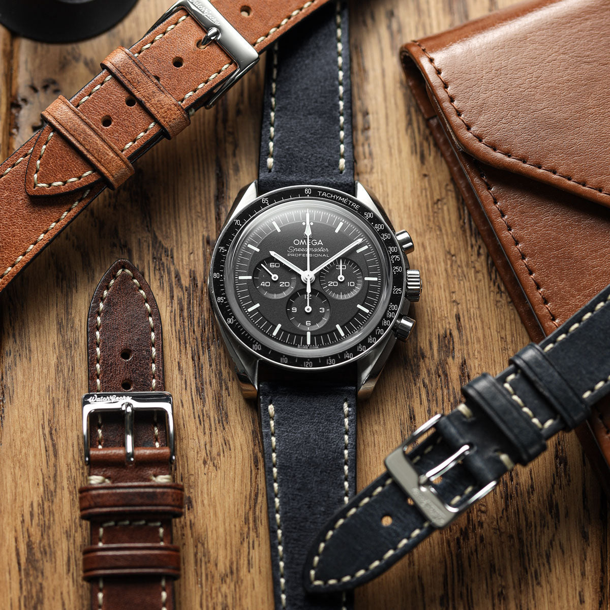 Flat Highley Genuine Leather Watch Strap - Blue