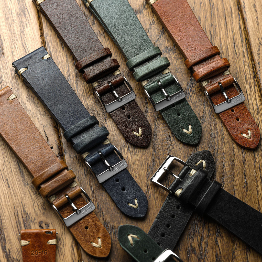 Classic Simple Handmade Italian Leather Watch Strap - Blue