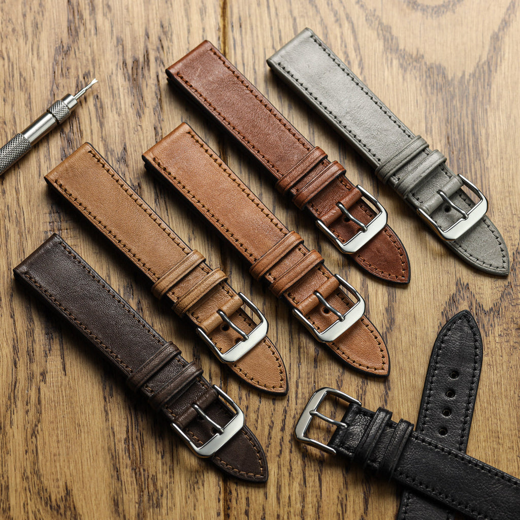 Camden Hand-Stitched Genuine Leather Watch Strap - Mocha Dark Brown