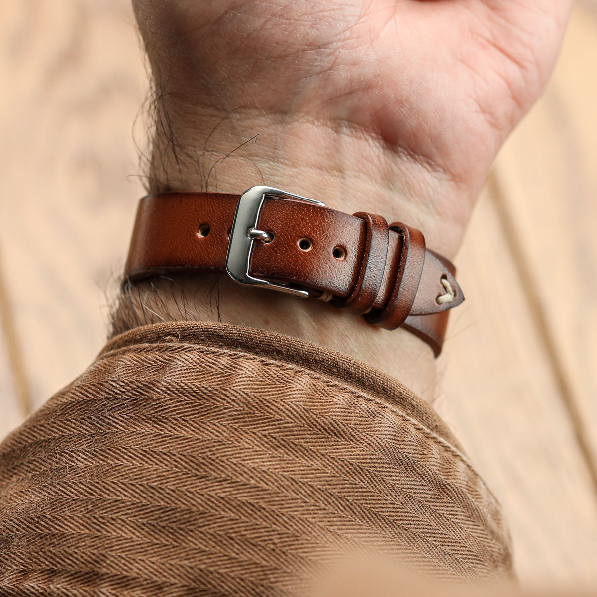 WatchGecko Oakley V-Stitch Hand-Painted Watch Strap - Cognac