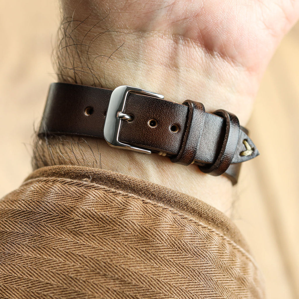WatchGecko Oakley V-Stitch Hand-Painted Watch Strap - Dark Brown