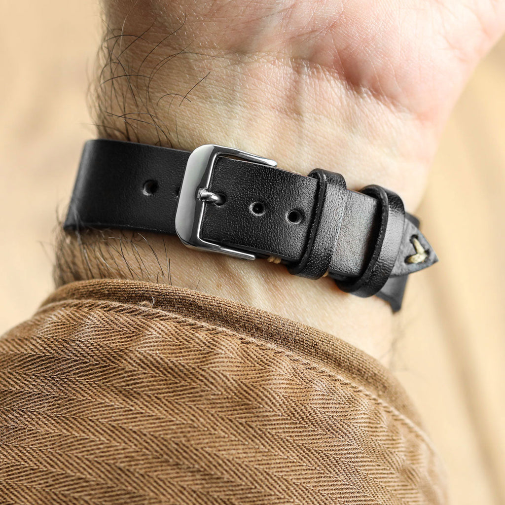 WatchGecko Oakley V-Stitch Hand-Painted Watch Strap - Black