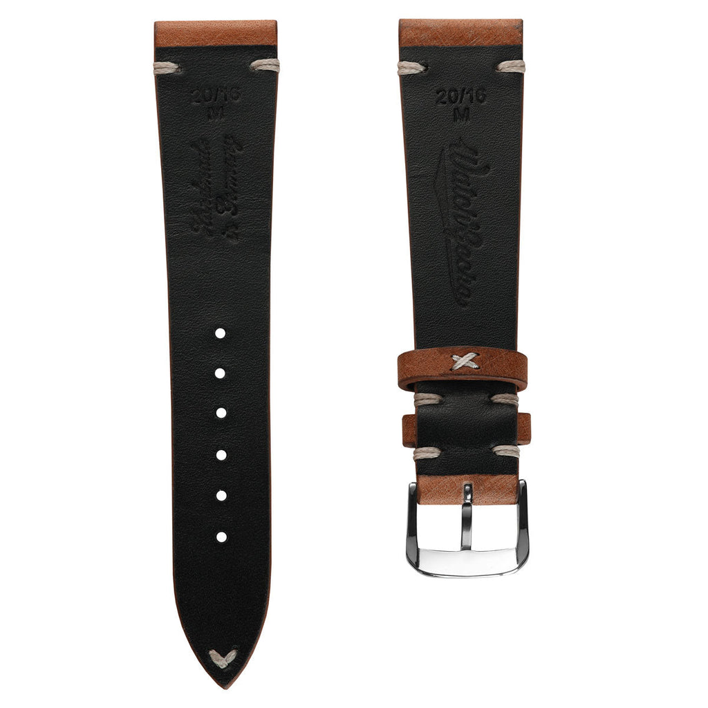 Cortez Vintage Stitching Genuine Leather Watch Strap - Mahogany