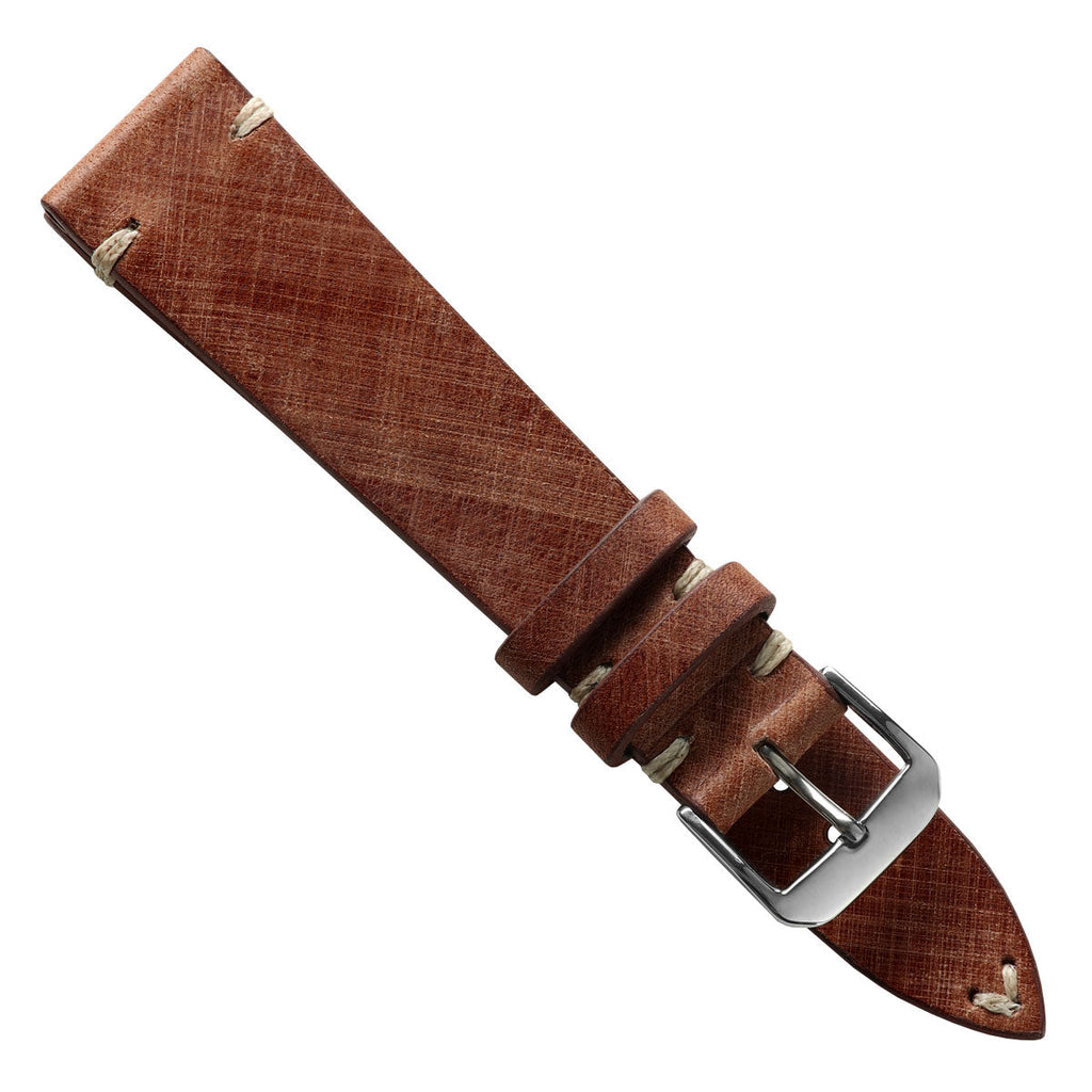 Cortez Vintage Stitching Genuine Leather Watch Strap - Mahogany