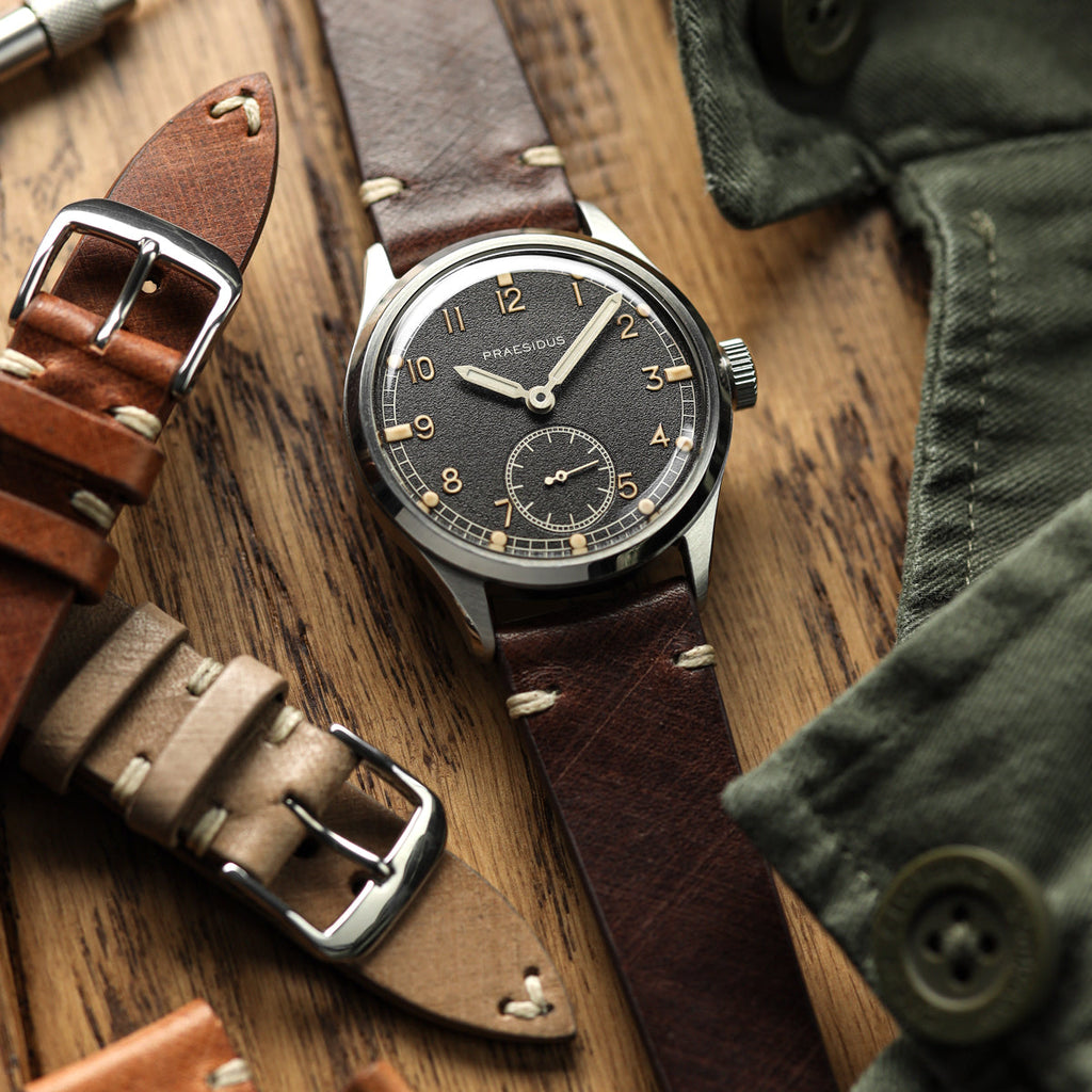 Cortez Vintage Stitching Genuine Leather Watch Strap - Mocha