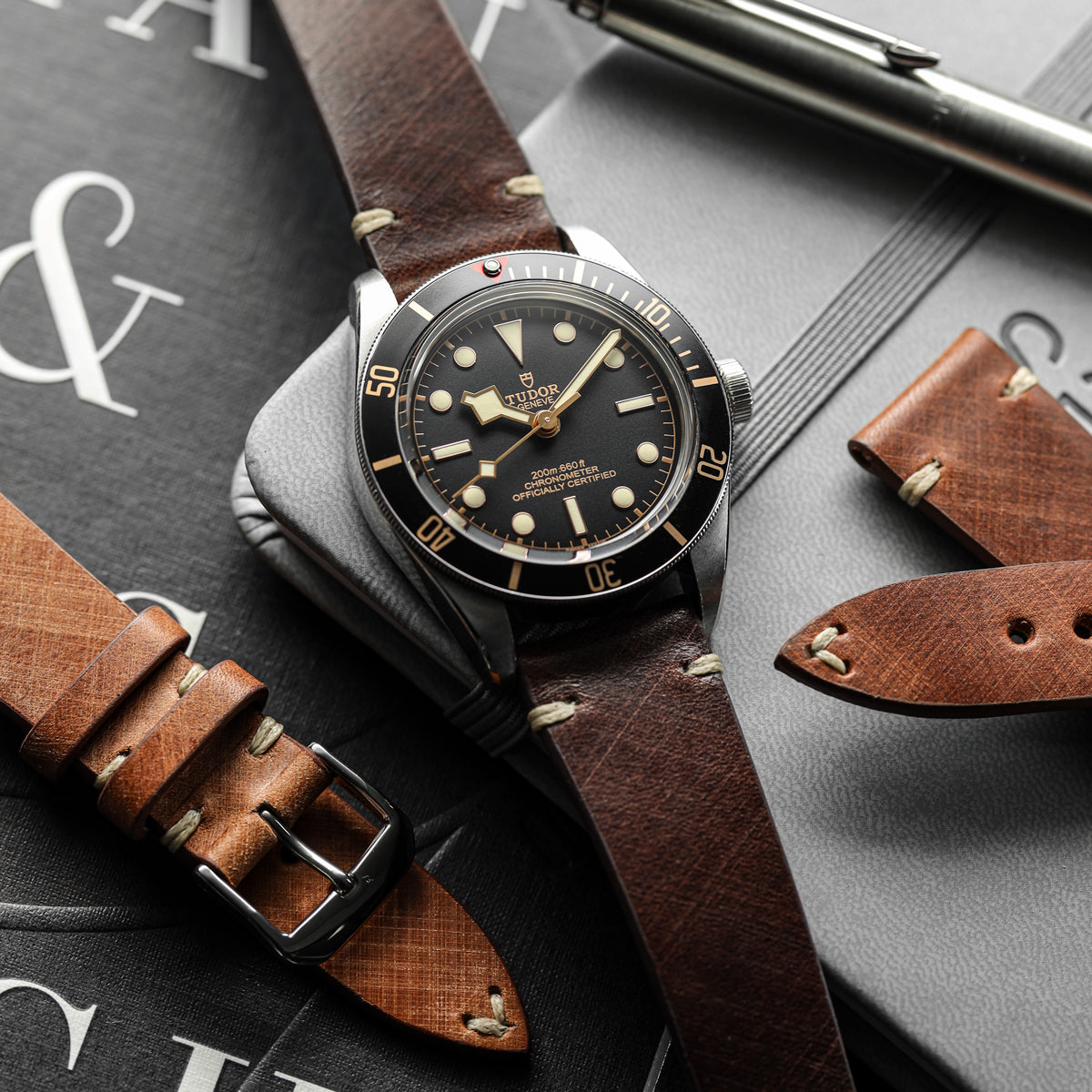 Cortez Vintage Stitching Genuine Leather Watch Strap - Mocha