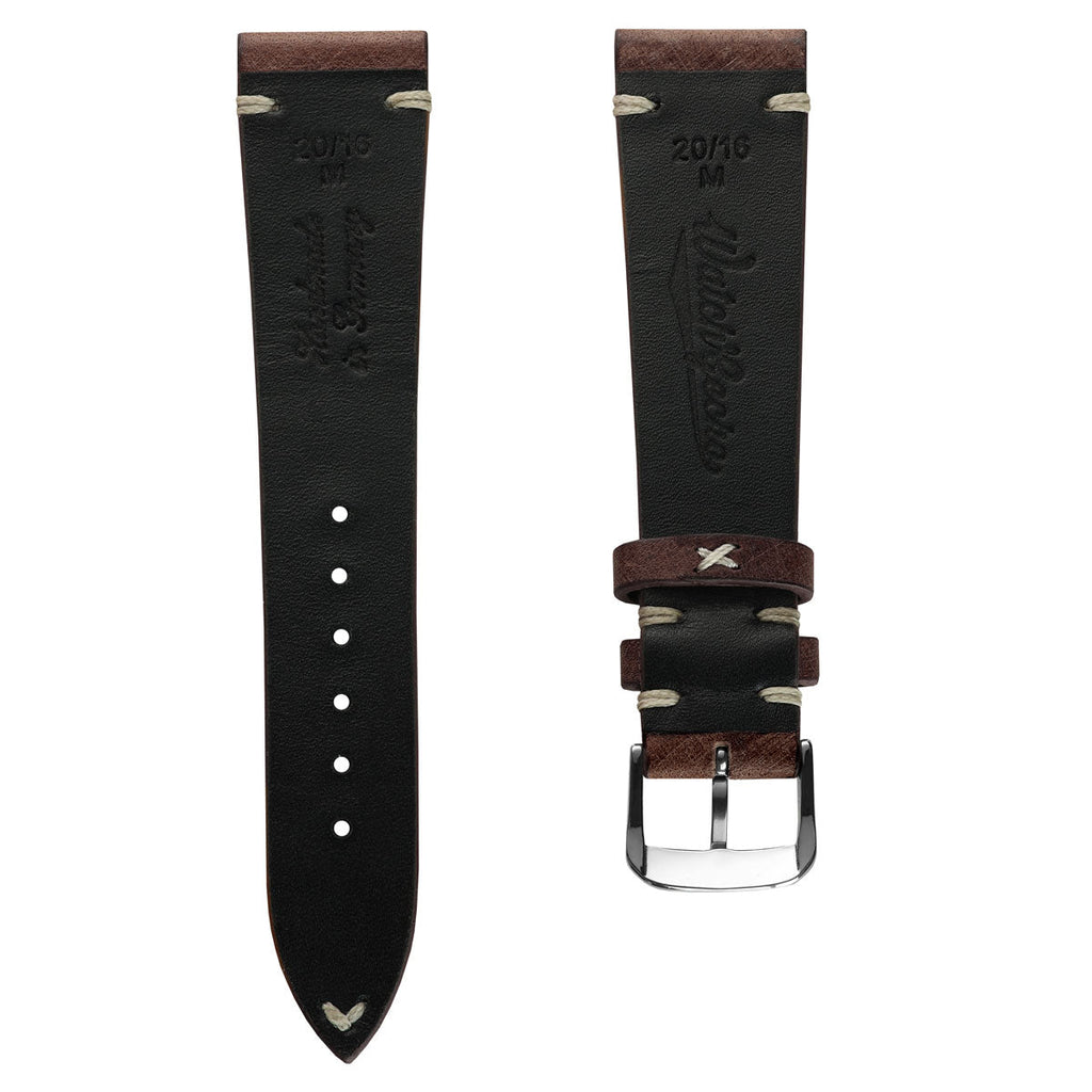 Cortez Vintage Stitching Genuine Leather Watch Strap - Mocha