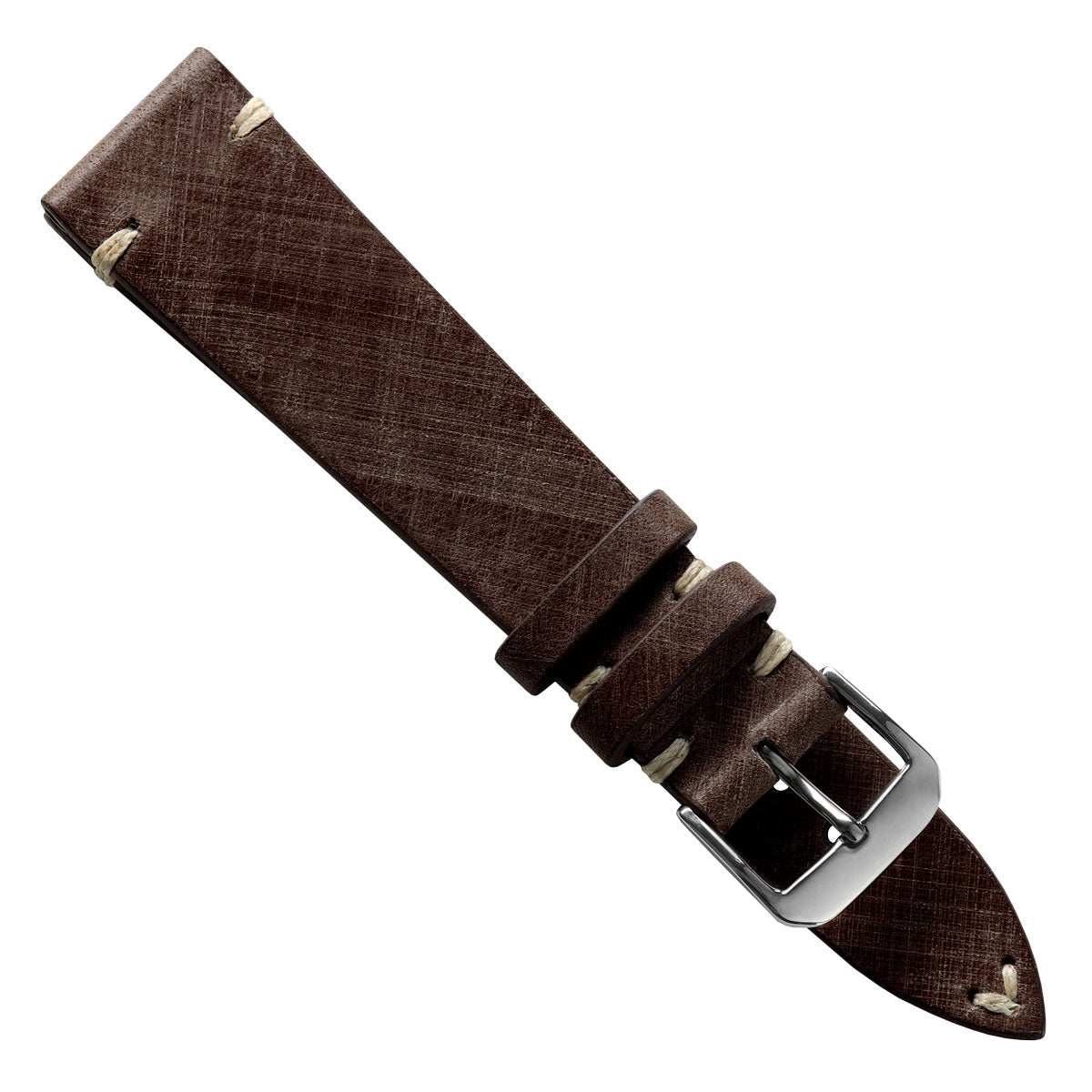Cortez Vintage Stitching Genuine Leather Watch Strap - Mocha
