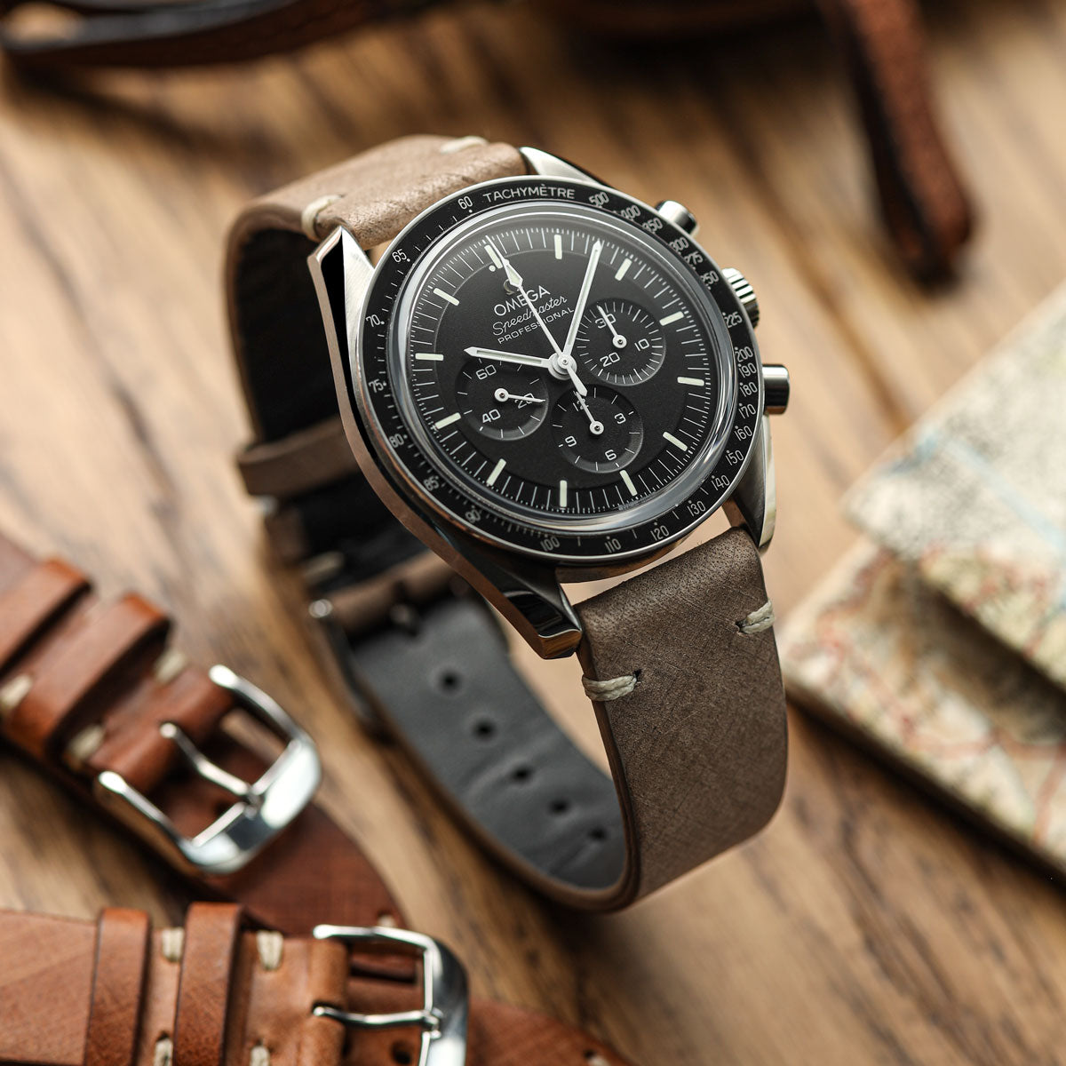 Cortez Vintage Stitching Genuine Leather Watch Strap - Beige