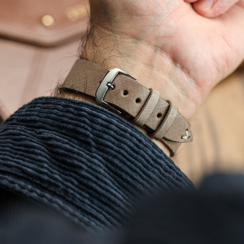 Cortez Vintage Stitching Genuine Leather Watch Strap - Beige