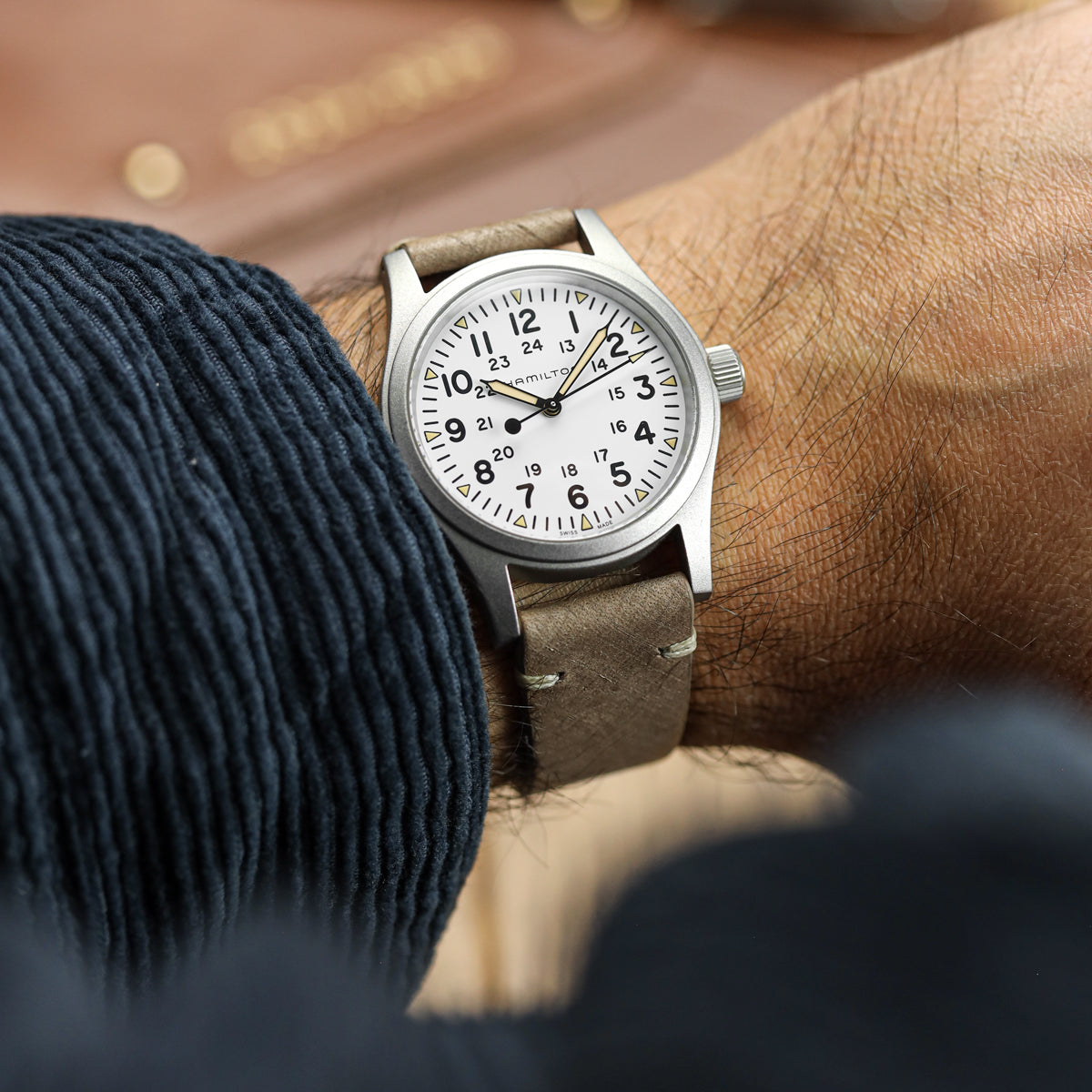 Cortez Vintage Stitching Genuine Leather Watch Strap - Beige
