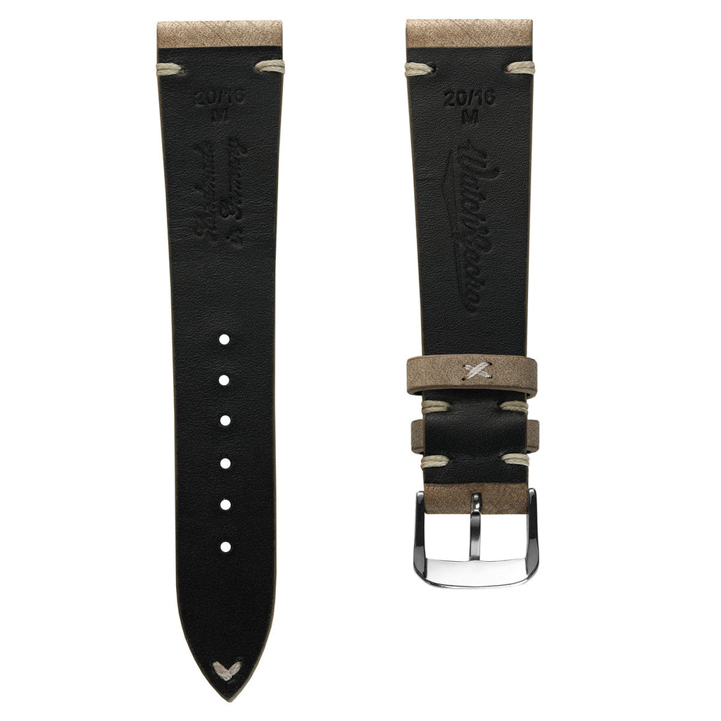 Cortez Vintage Stitching Genuine Leather Watch Strap - Beige