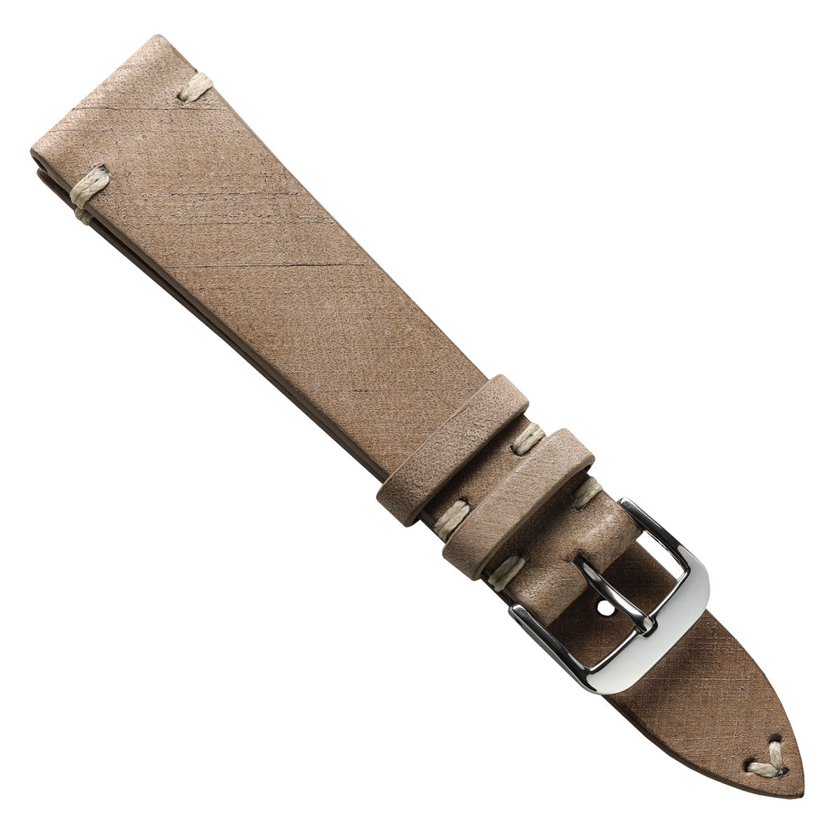 Cortez Vintage Stitching Genuine Leather Watch Strap - Beige