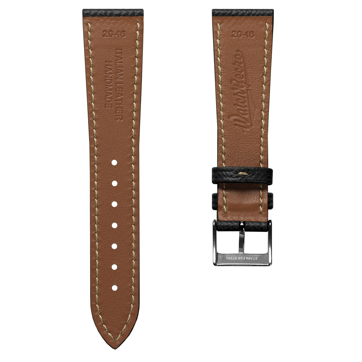 Luxury Hand-Stitched Epsom Italian Leather Watch Strap in Elegant Alpine Black