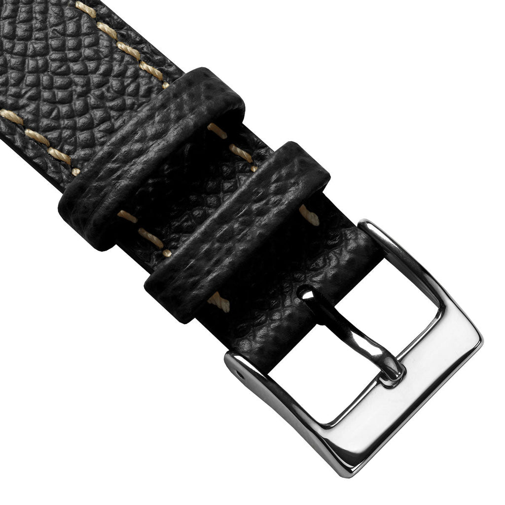 Luxury Hand-Stitched Epsom Italian Leather Watch Strap in Elegant Alpine Black