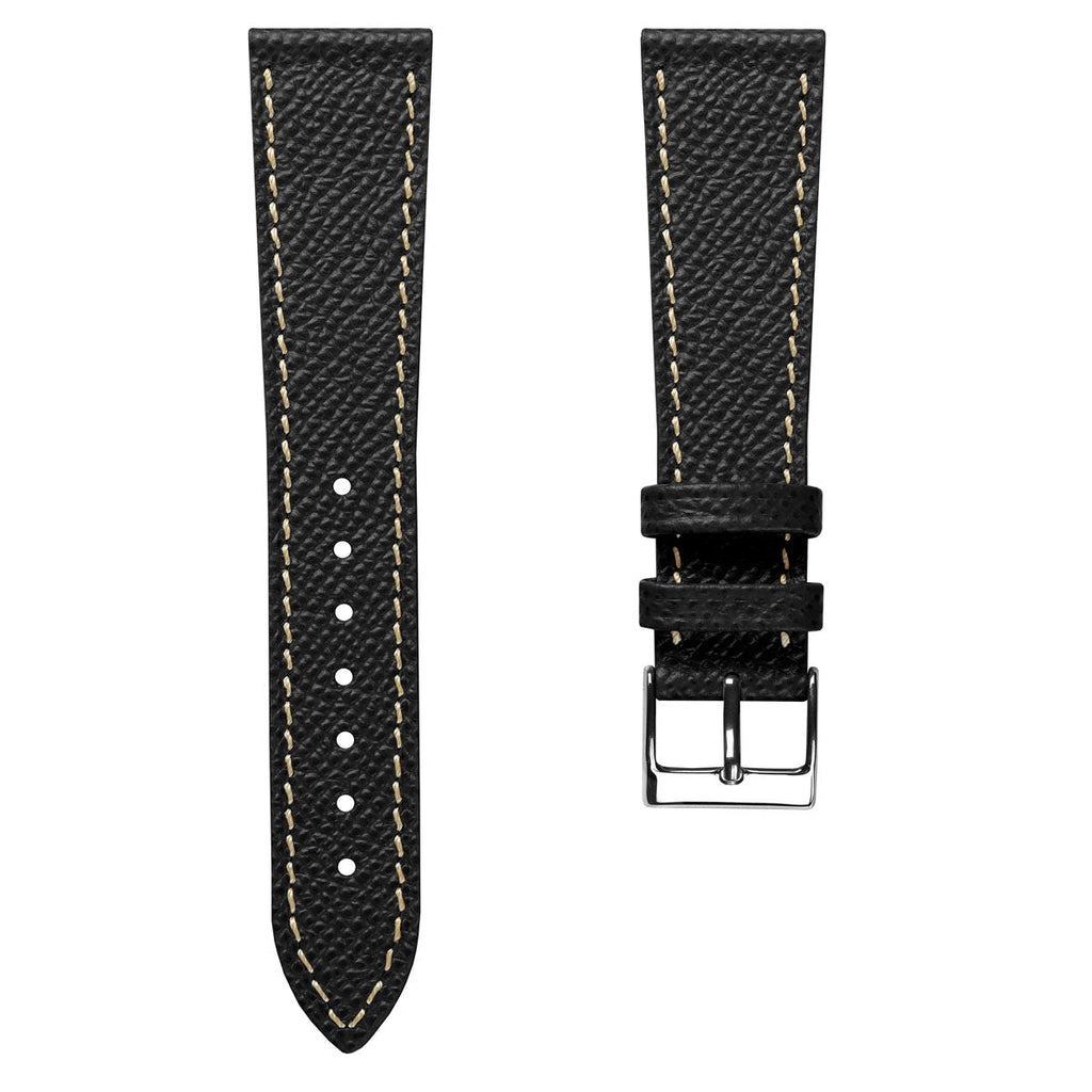 Luxury Hand-Stitched Epsom Italian Leather Watch Strap in Elegant Alpine Black