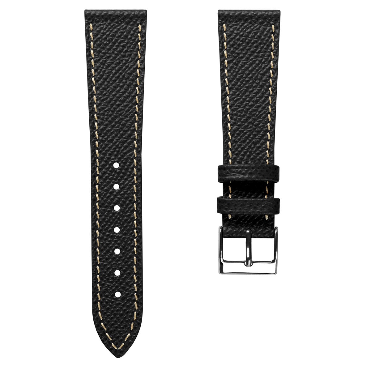 Luxury Hand-Stitched Epsom Italian Leather Watch Strap in Elegant Alpine Black