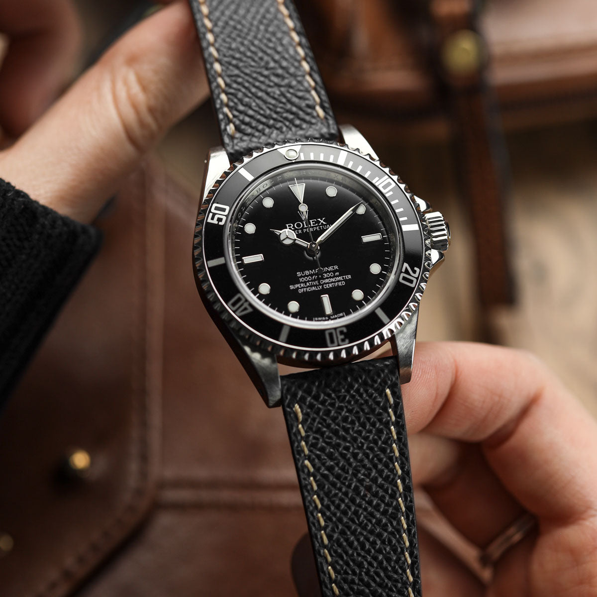 Cinturino per orologio in vera pelle italiana Epsom cucito a mano - Blu alpino