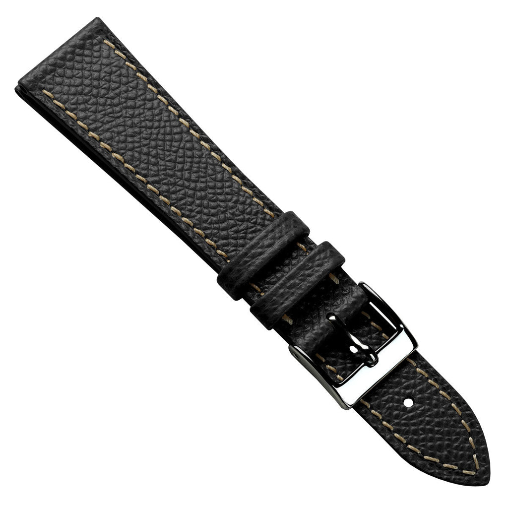 Luxury Hand-Stitched Epsom Italian Leather Watch Strap in Elegant Alpine Black