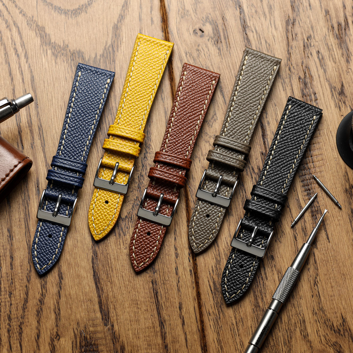 Reloj de correa de cuero italiano Epsom cosida a mano - Tierra alpina