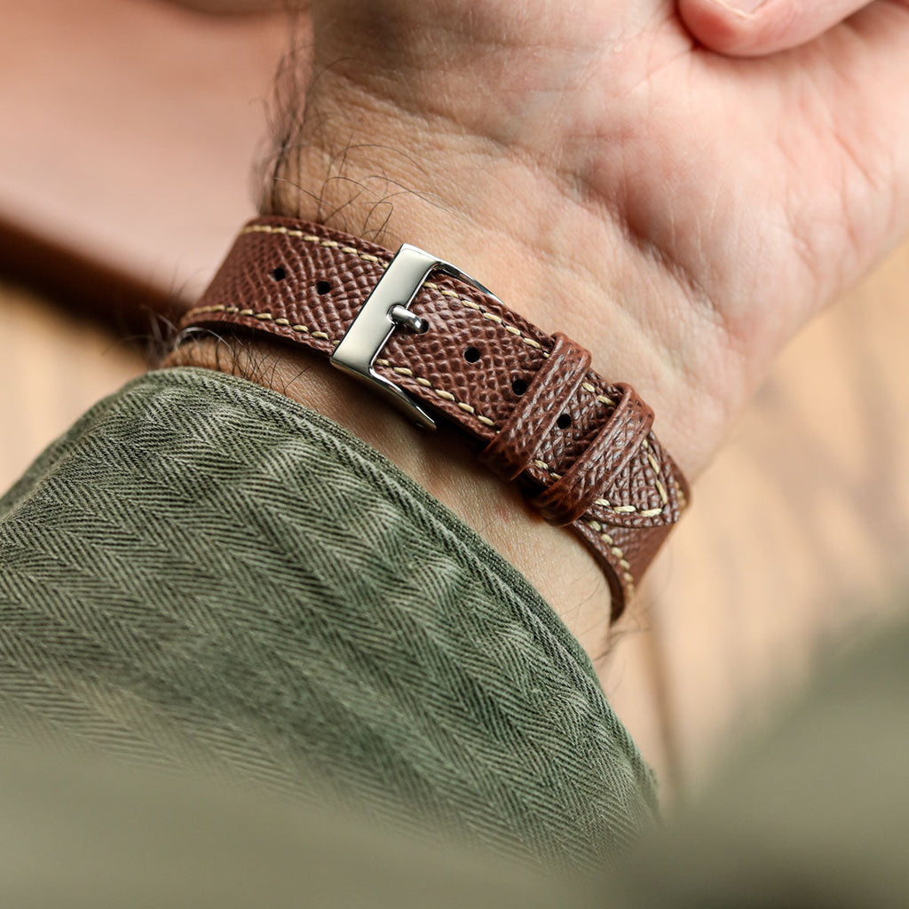 Cinturino per orologi in vera pelle italiana Epsom con cucitura a mano - tonalità Alpine Tan