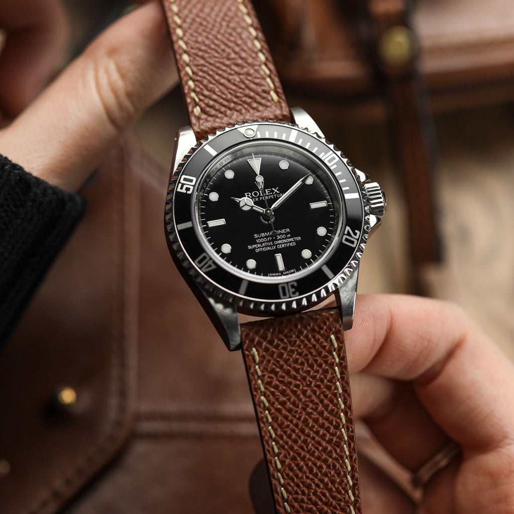 Cinturino per orologio in vera pelle italiana Epsom cucito a mano - Blu alpino