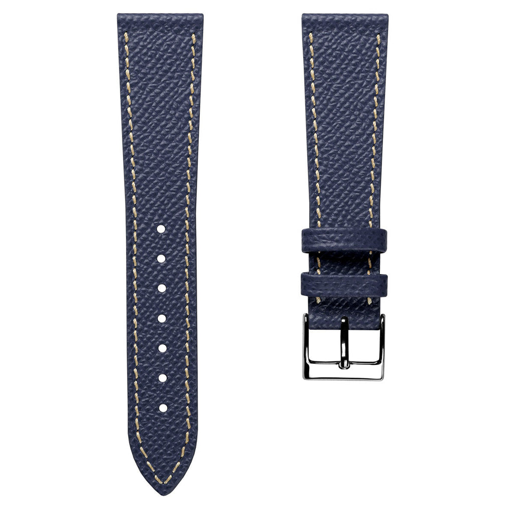 Cinturino per orologio in vera pelle italiana Epsom cucito a mano - Blu alpino