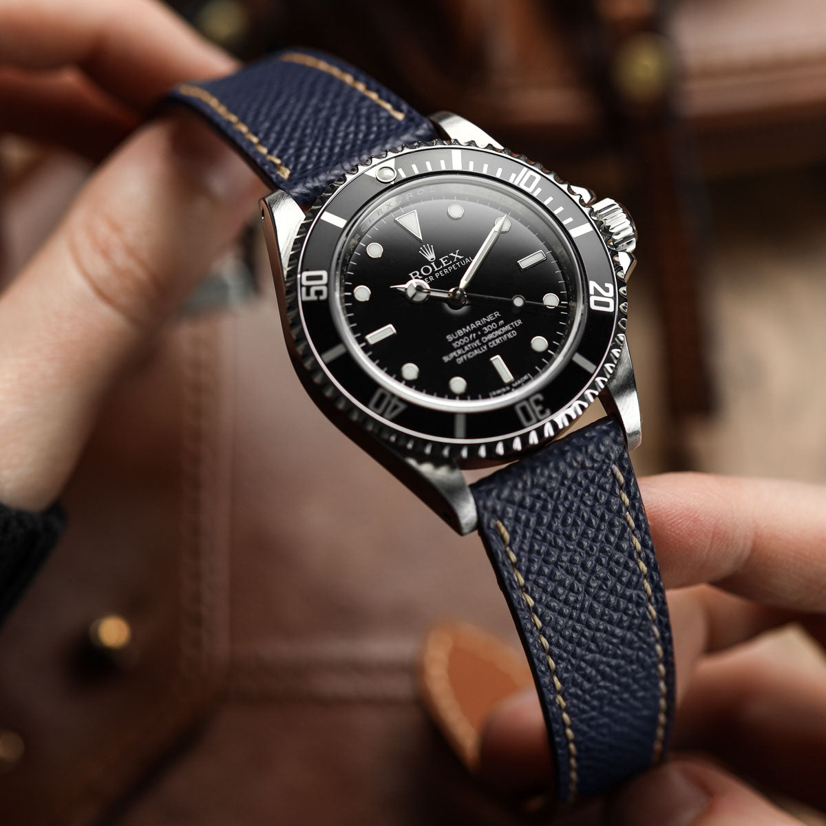 Reloj de correa de cuero italiano Epsom cosida a mano - Tierra alpina