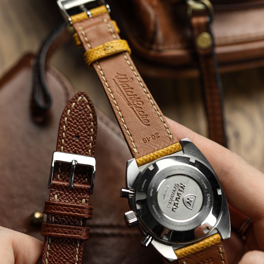 Luxury Hand-Stitched Epsom Italian Leather Watch Strap in Elegant Alpine Black
