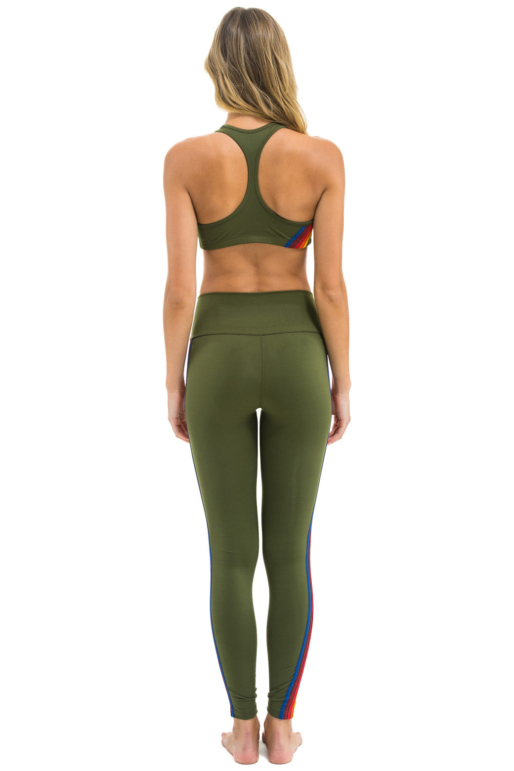 FULL LENGTH HI-RISE 5 STRIPE LEGGINGS - LEAF